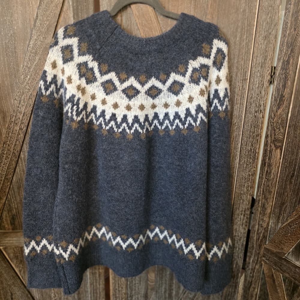 CJ Banks Sweater Women's Size 2X Blue Brown White Fair Isle Oversized Soft - Picture 6 of 7